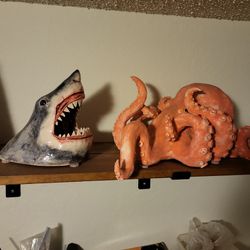 Ceramic Pieces/Clay/ Kiln Firing- Octopus, Scrimshaw Bone, Shark