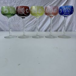 Set of 5 Multi Color Crystal Glasses