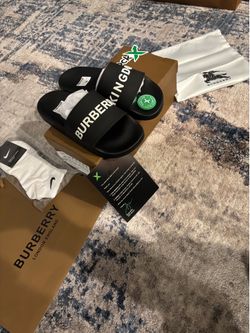 BURBERRY Slides White Print - STOCK X APPROVED