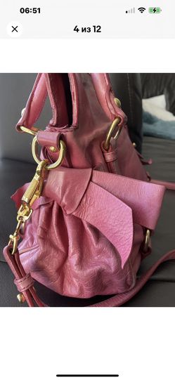 100% Authentic Miu Miu Mughetto Pink Mini Bow Leather Crossbody Handbag Bag  GUC