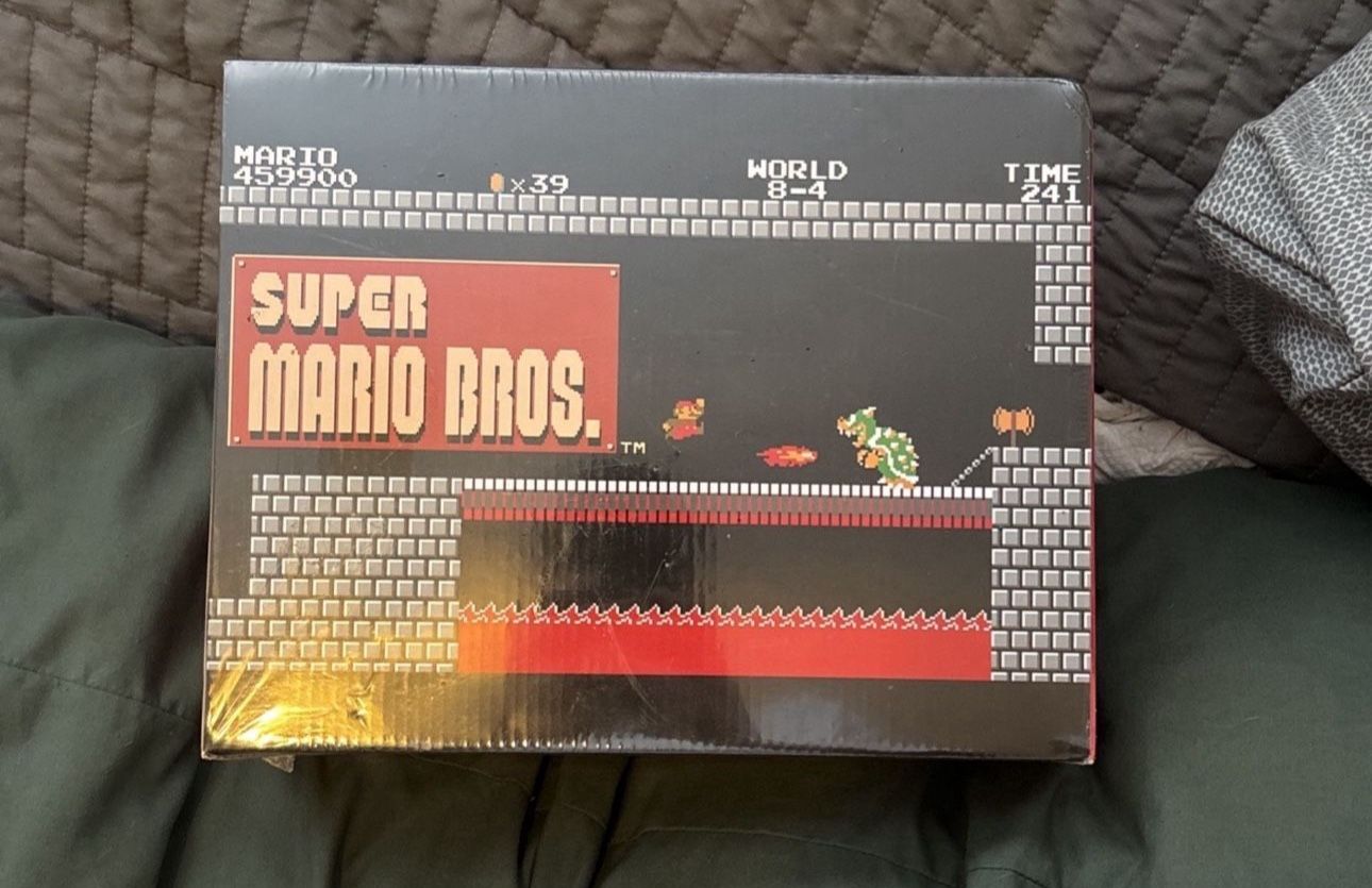 NEW! Nintendo Super Mario Bros Retro Collectors Box Blanket Bag Beanie. SEALED!