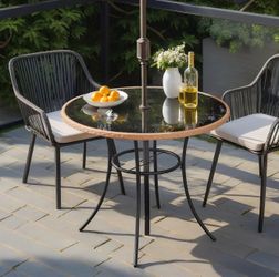 AVAWING 35.6-Inch Round Outdoor Dining Table for 4-6, All-Weather Steel Frame & Glass