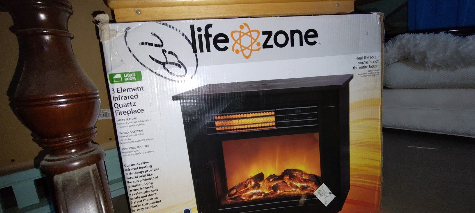 Life Zone Three Element Infrared Quartz Electric Heater Fireplace $45