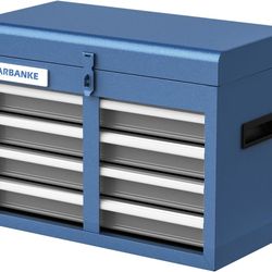 LARBANKE Portable 4-Drawer Tool Box with Top Storage Tray, Metal Tool Cases for Home, Garage or Workbench, Blue