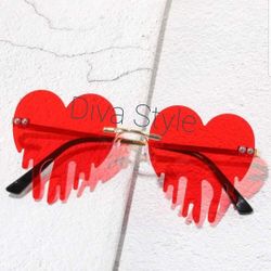 Drippy Heart Shaped Sunglasses Rave Festival Glasses Melting Heart Drip Sunglass