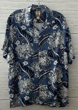 Tommy Bahama Men's Size Medium Silk Short Sleeve Button-Up Shirt Blue/White