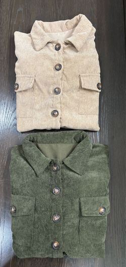 Two SHEIN corduroy button-down shackets sold together as a bundle.