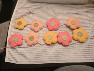 Felt Flower Garland Banner Pink Orange Gold