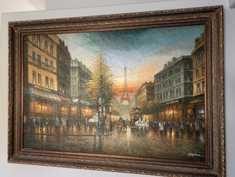 Huge 7-Foot Framed Paris Street Scene Original Oil Painting