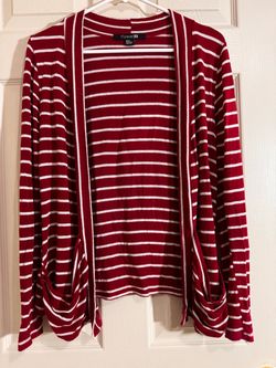 Forever 21 Red Striped Open Front Cardigan