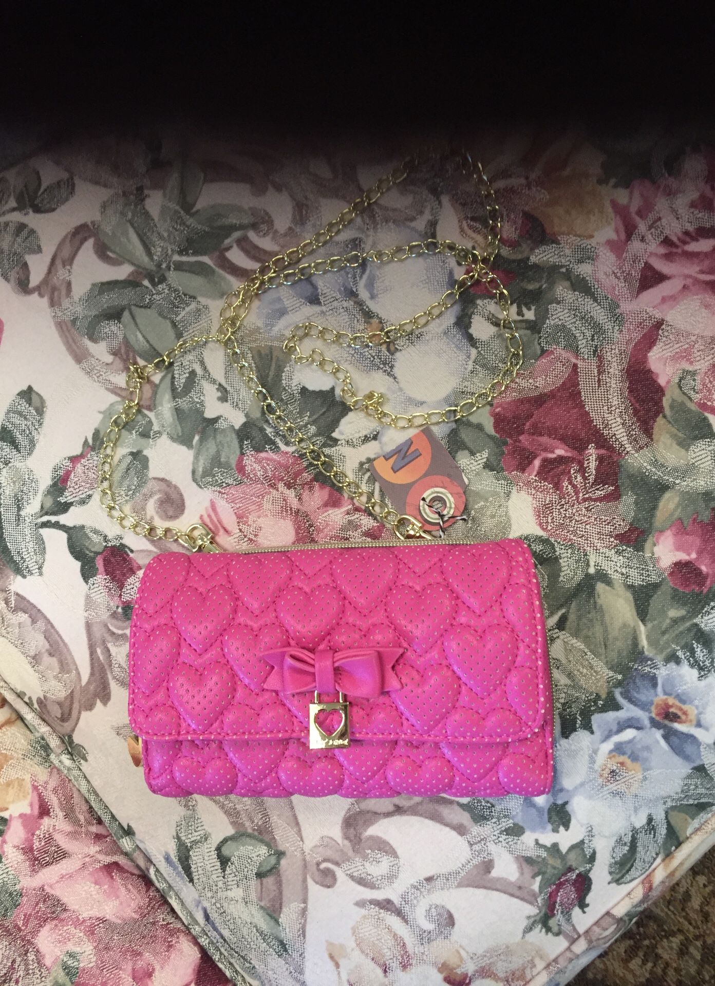 Betsy Johnson pink wallet / purse with gold chain strap