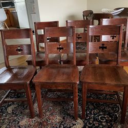 Set of 6 Antique Red Oak Buckstaff Arts & Crafts Church Choir Chairs