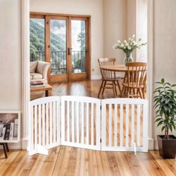 New Dog Gate Indoor Freestanding Pet Gate Folding Wood Dog Fence 3 Panel 24"H White