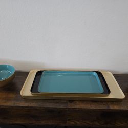 Multicolor Solid Metal Enamel Serving Tray Set of 3