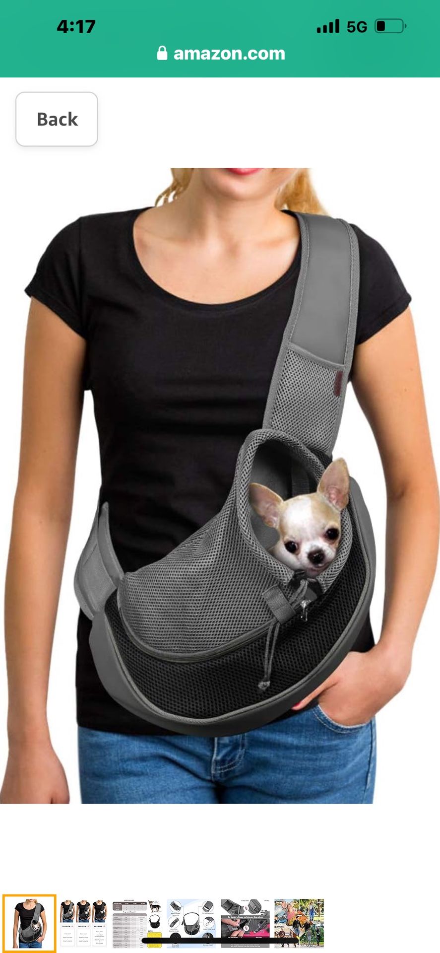 YUDODO Pet Dog Sling Carrier Breathable Mesh Travel Safe Sling Bag(S/M)Black/Gray