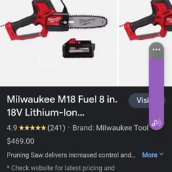 Milwaukee M12 Fuel Hatchet 6” Battery Powered Pruning Saw