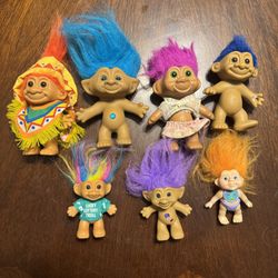 Vintage Russ Rainbow Troll Dolls Collection Of 7 - 4” & 3”