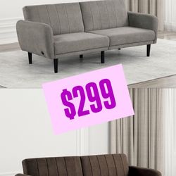BROWN OR GRAY FABRIC FUTON SOFA ADJUSTABLE BED SILLON CAMA COUCH USB PORT