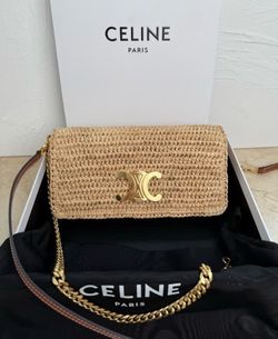 Celine Woven Straw/Crochet Chain-Strap Bag