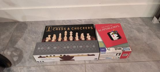 Wooden Chess & Checkers, Rock Me Archimedes Marble Game & Scattergories - Take All 3 For $10 Total 