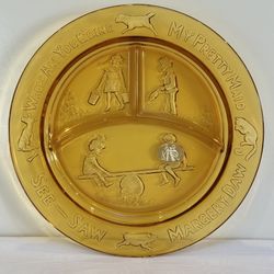 Vintage Amber Indiana Tiara Glass Child’s Plate See Saw Margery Daw 