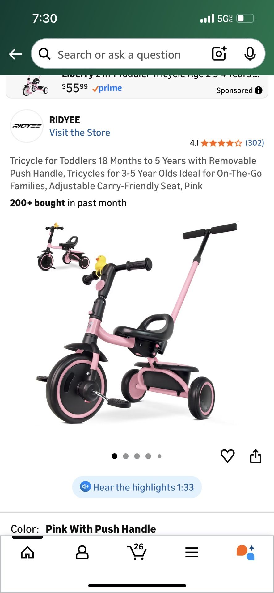 Rideyee tricycle For 1.5-5yr Olds