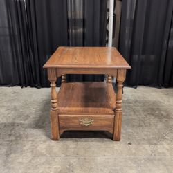 Traditional Brown Wood End Table with Drawer