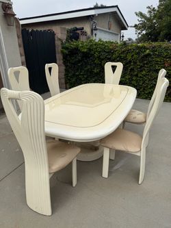 Cream Lacquer Dining Table with 6 Chairs