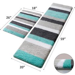 Luxury Bathroom Rugs Bath Mats Size18"x26"+20"x59", Fluffy Soft Plush Microfiber Shower Rug like new