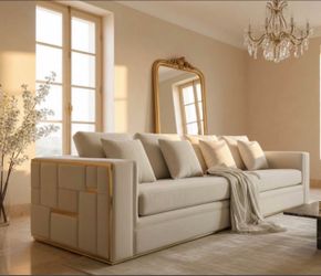 2-piece sectional sofa Beige Velvet