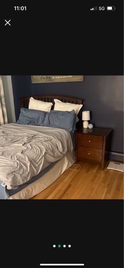 Bedframe with boxspring and nightstand