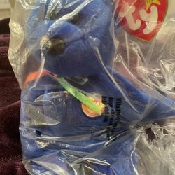 TY Beanie Baby - CLUBBY the Dark Blue Bear (8”) -Pellets July7, 1998 OBO