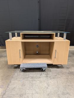 Natural Wood TV Stand with Glass Top