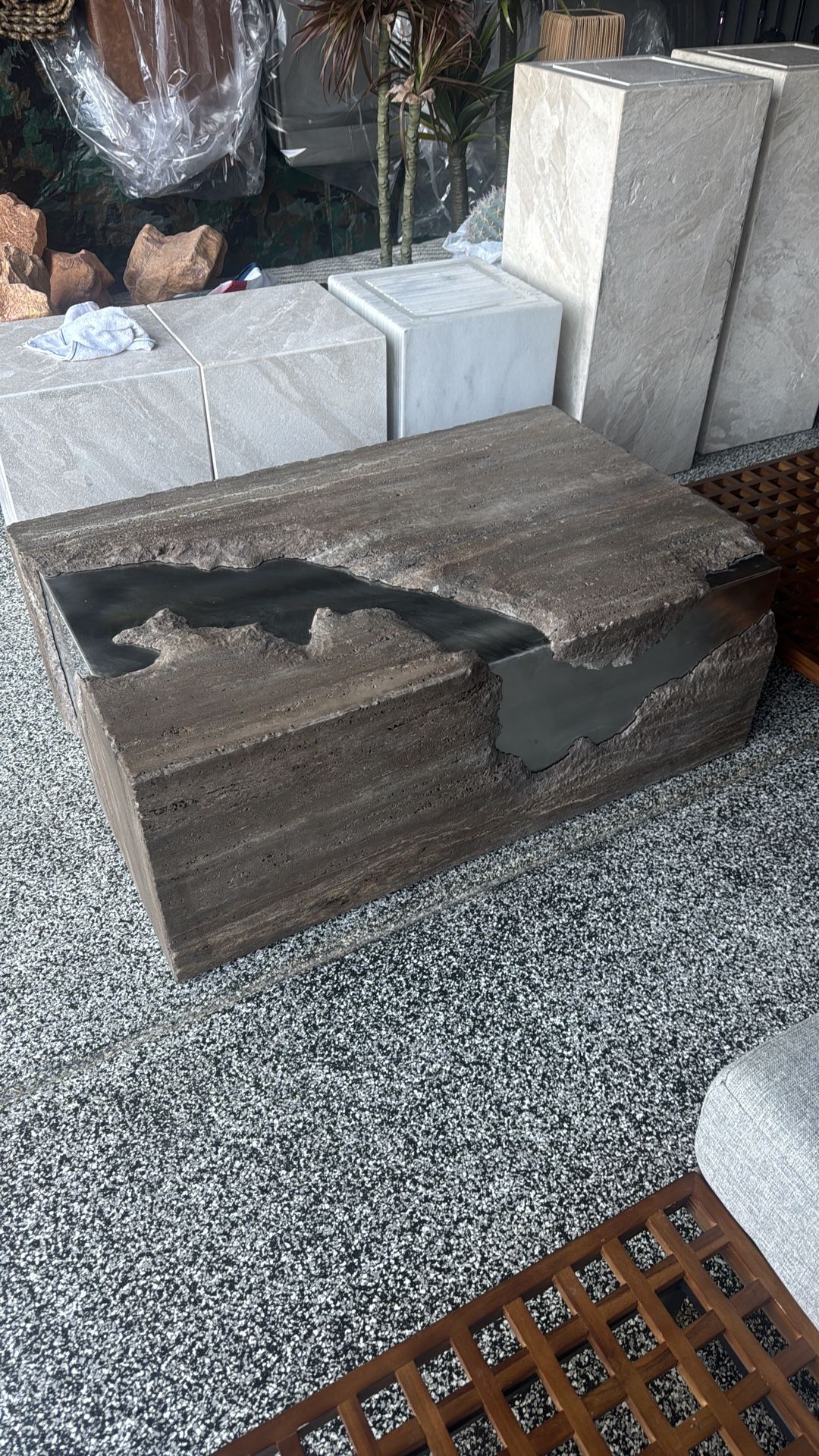 Concrete stainless steel coffee table