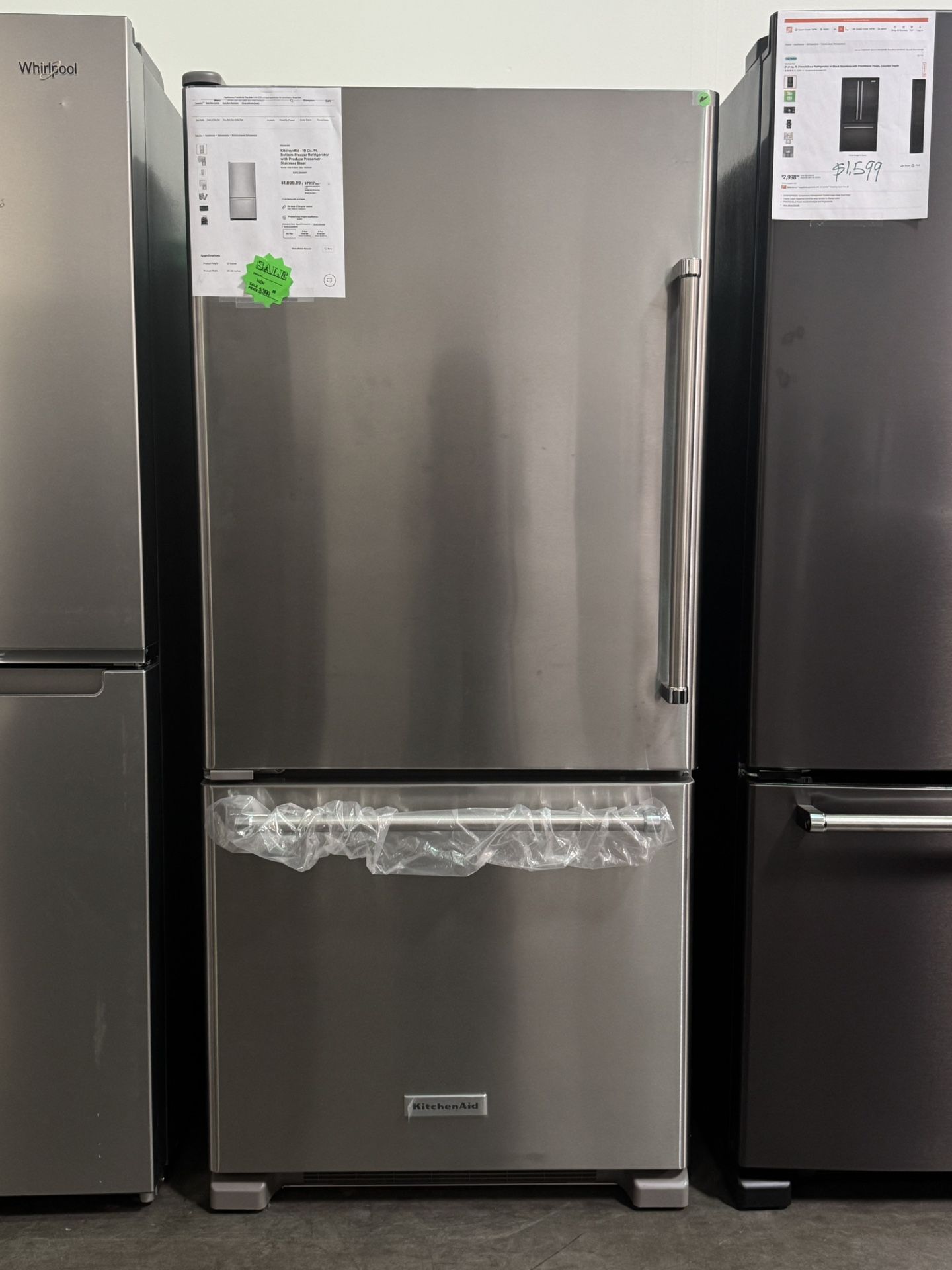 KitchenAid Bottom Freezer Refrigerator With Produce Preserver In Stainless Steel 