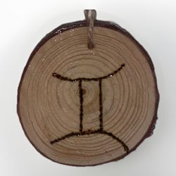 Engraved Zodiac Gemini Wooden Ornament Wall Hanging Decor Double Sided