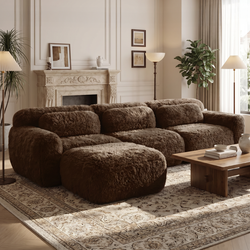 Durham 115" L-Shaped Plush Sectional Sofa with Movable Ottoman and High-Density Sponge
