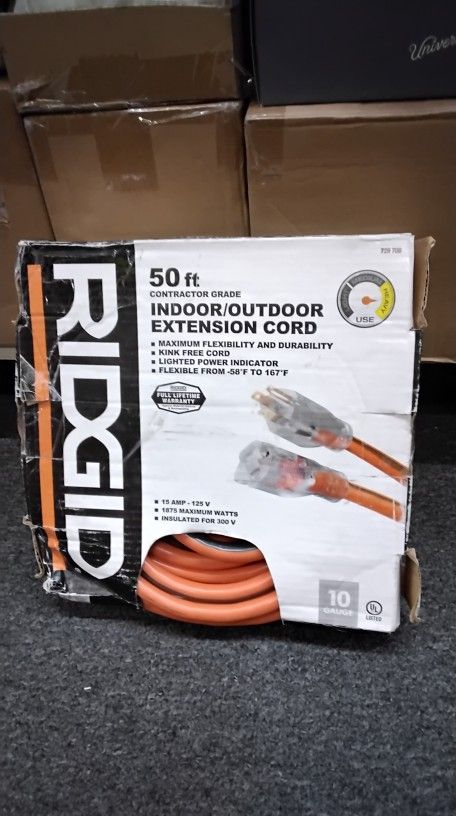 RIDGID 50FT CONTRACTOR GRADE INDOOR/OUTDOOR EXTENSION CORD 