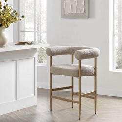 Set of 3,Fulbourn Taupe Boucle Counter Stools with Natural Wood Effect Legs
