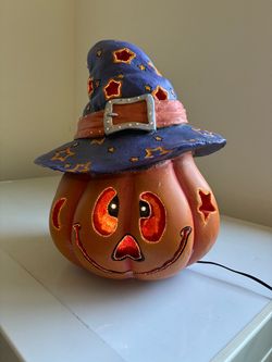 Vintage 2005 Fiber optic multi color Halloween pumpkin head in original box