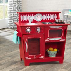 KidKraft Classic Wooden Pretend Play Cooking Kitchenette Toy Set for Kids Red
