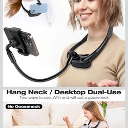 Cell Phone Stand, Neck Cell Phone Holder, Hand Free Flexible Gooseneck Phone Holder for Bed, Neck Phone Holder POV/Vlog Selfie Mount, Universal Multi-