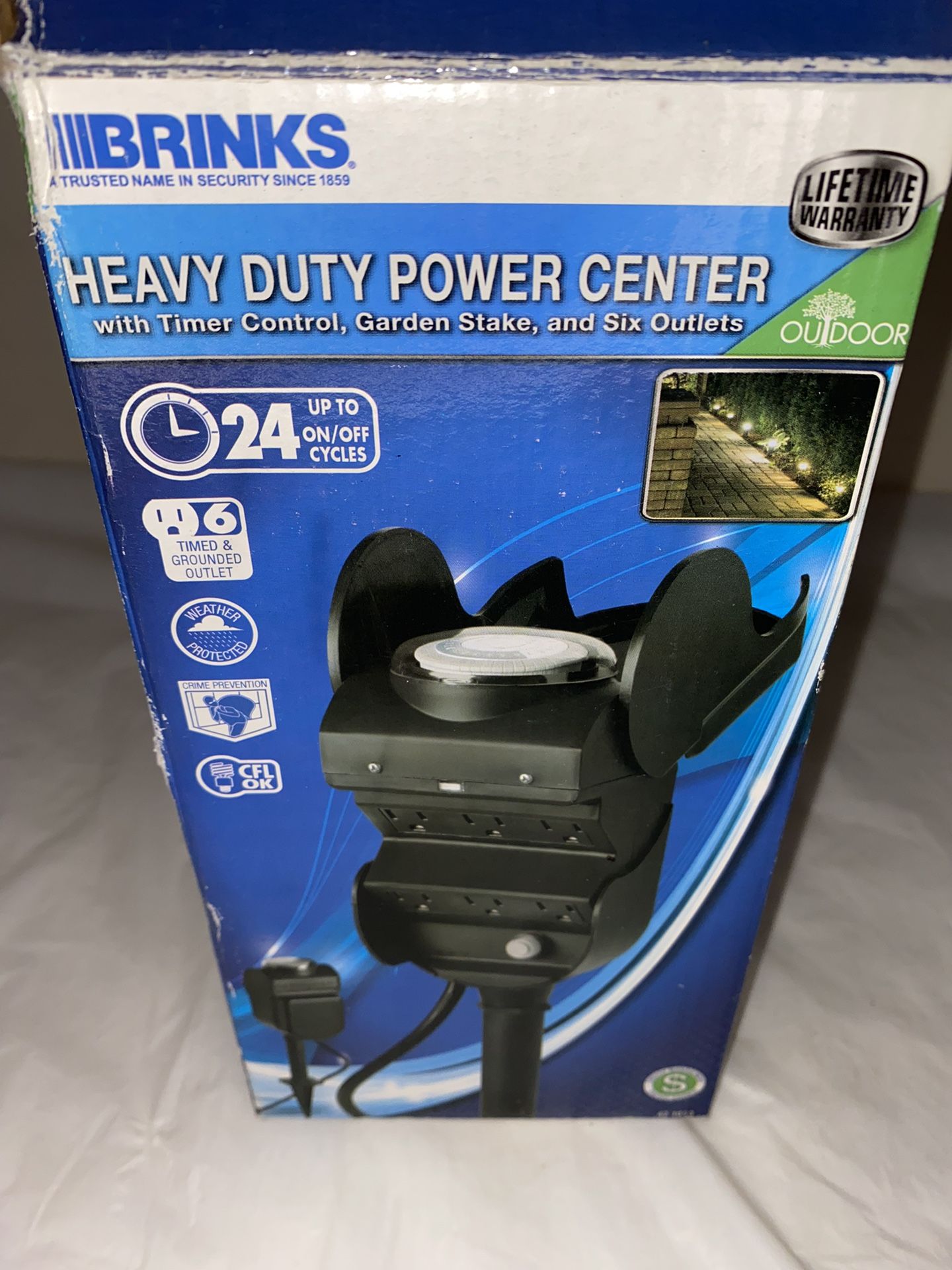 Brinks Outdoor Heavy Duty Power Center With Timer Control Stake & 6 Outlets