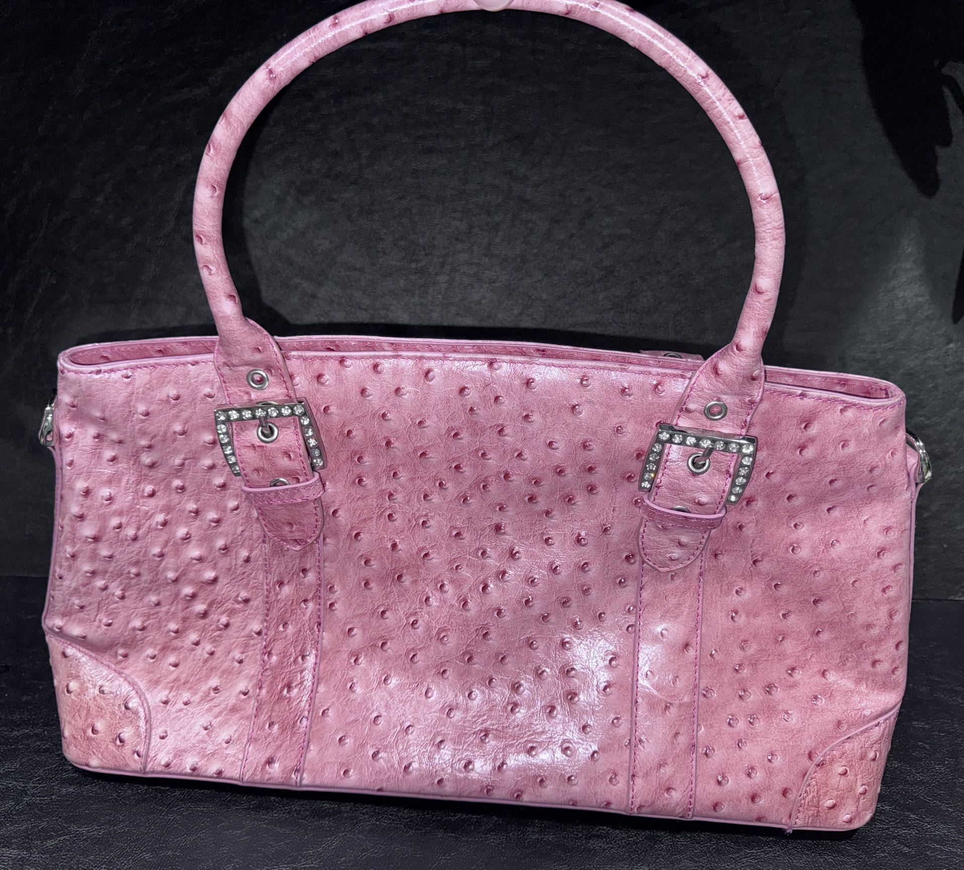 The Find Pink ostrich-embossed leather shoulder bag w/matching Wallet& Jewelry