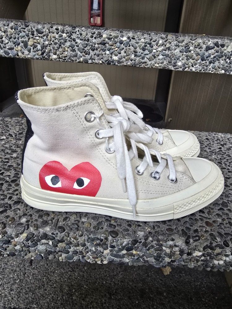 Converse x Comme Des Garcon Play Milk Hi-Top Shoes Size 3 Beige