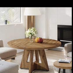 47" Round Walnut Wood Dining Table