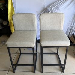 Set of 2 Faux Leather Bar Stools Counter Height Kitchen Stools with Back Support 24"