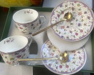 Coffee and Tea Set (includes 2 cups, 2 saucers, 2 spoons)