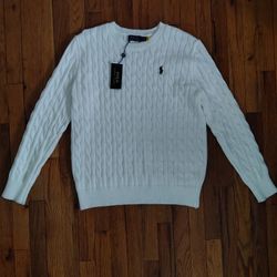 NWT Ralph Lauren White Cable Knit Sweater Large