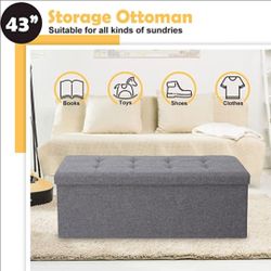 43 Inches Storage Ottoman Bench Folding Footrest with Padded Seat Large Sotrage Box for Livingroom Bedroom Entryway, 660 lbs Capacity 15" x 43" x 15"